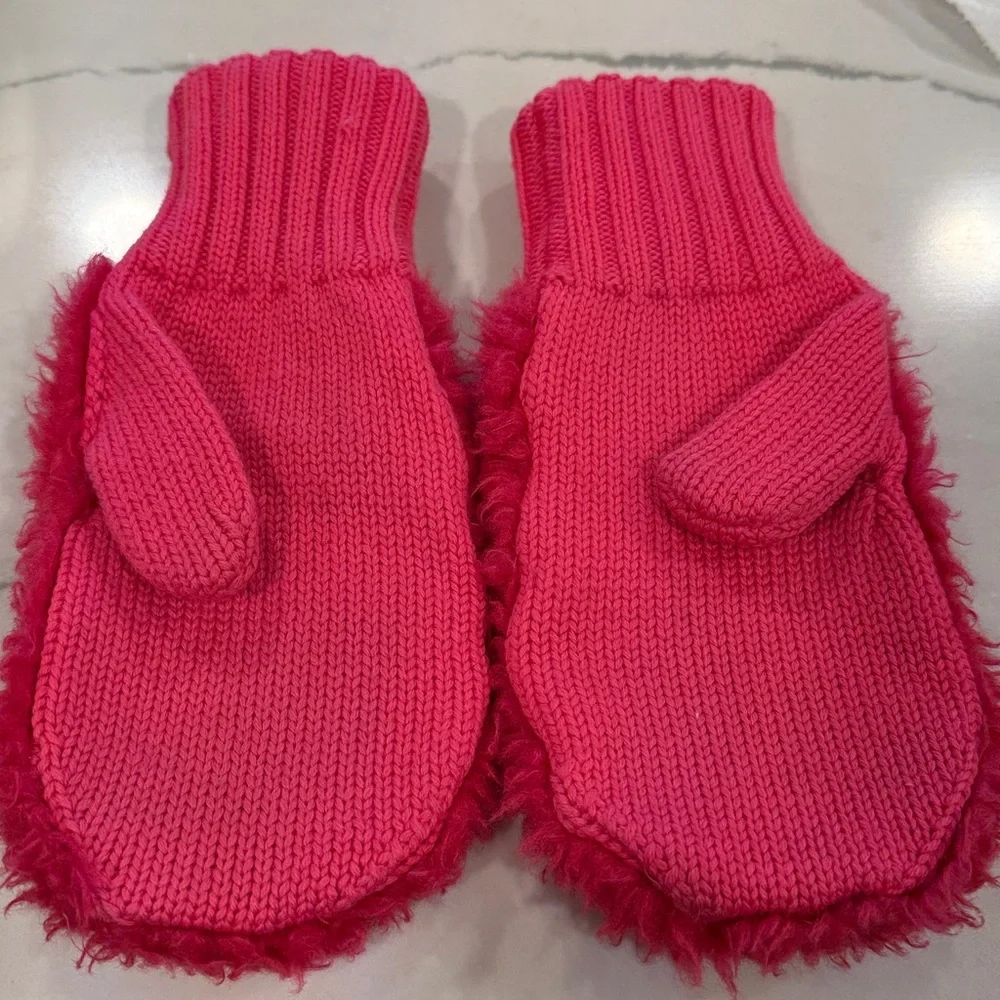 Moncler Pink Faux Fur Mittens